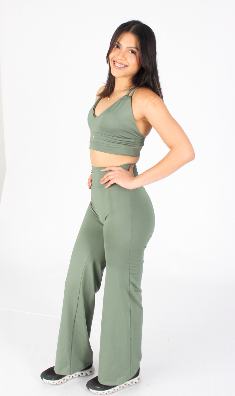 Leggings deportivos mujer color verde Martini KIN Active, corte pierna recta