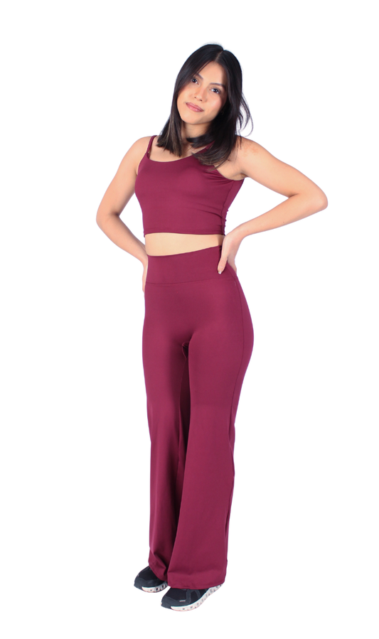 Leggings deportivos mujer color vino Merlot KIN Active, corte pierna recta