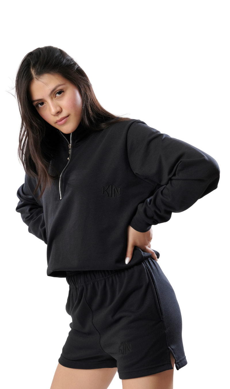 Chamarra half zip deportiva unisex color negro Onyx KIN Active